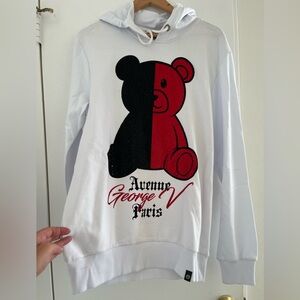 Avenue George V Paris Hoodie Rhinestone teddy Men's Hooded White Sweatshirt M